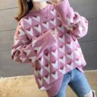 Sweetheart Patterned Round Neck Sweater