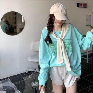 Long-sleeve Lettering Sweatshirt + Shawl