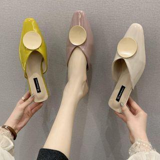 Disc-accent Kitten-heel Mules