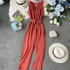 Plain Sleeveless V-neck Jumpsuit