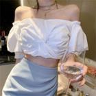 Off-shoulder Twisted Blouse White - One Size