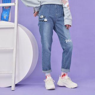 Panda Embroidered Straight-cut Jeans