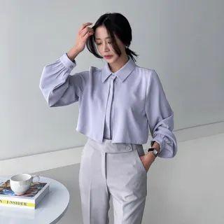 Collared Flap-front Blouse