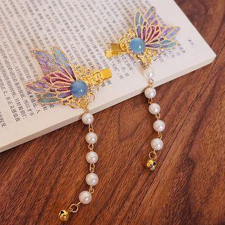 Retro Butterfly Bead Threader Hair Clips 1 Pair - As Shown In Figure - One Size