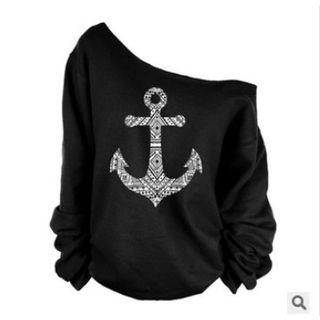 Anchor Print Drop Shoulder Long-sleeve T-shirt