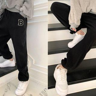 Letter-patch Corduroy Jogger Pants Black - One Size