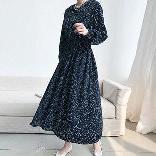 Band-waist Dot Pattern Maxi Dress