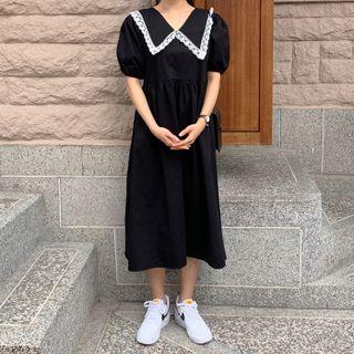Wide-collar Long Empire Dress