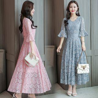 Elbow Sleeve Maxi Lace Dress