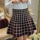 Band-waist Checked Skirt