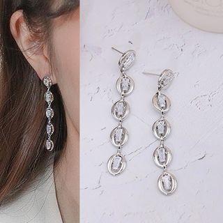 Cz Drop Earring 1 Pair - Gold & Transparent - One Size