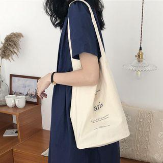 Lettering Canvas Tote Bag Paris - White - One Size