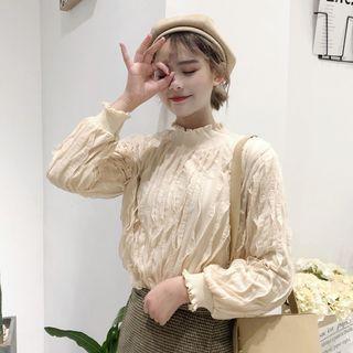 Frilled Trim Mock Neck Top