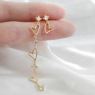Non-matching 925 Sterling Silver Heart Rhinestone Dangle Earring 1 Pair - As Shown In Figure - One Size
