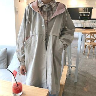 Color-block Loose-fit Long Hooded Jacket