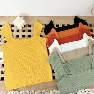 Ribbed Cap-sleeve Knit Top