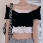 Short-sleeve Off Shoulder T-shirt / Spaghetti Strap Top