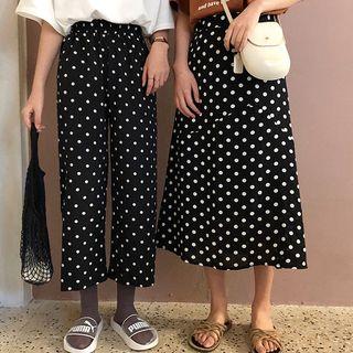 Dotted Wide Leg Pants / A-line Midi Skirt