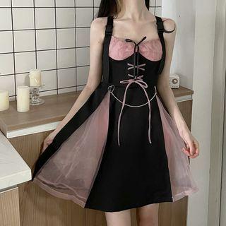 Strappy Lace Up A-line Dress / Light Jacket