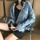 Washed Distressed Denim Jacket As Shown In Figure - One Size