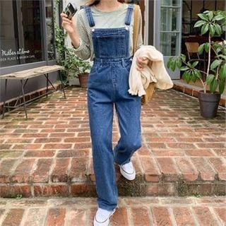 Fray-hem Wide-leg Suspender Jeans