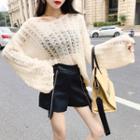 Set: Knit Top + Zip Detail Faux Leather Shorts