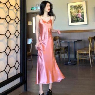 Spaghetti Strap Midi Satin Dress