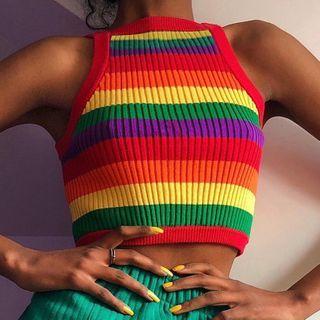 Striped Cropped Knit Halter Top