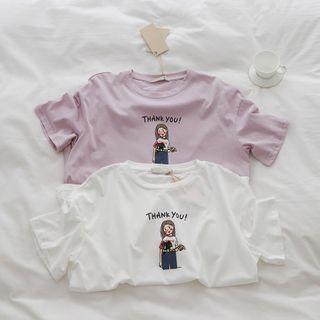 Short-sleeve Embroidered Cartoon Print T-shirt