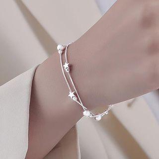 Layered Star Chain Bracelet Silver - One Size