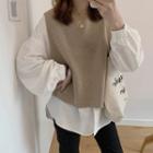 Balloon-sleeve Blouse / Sweater Vest