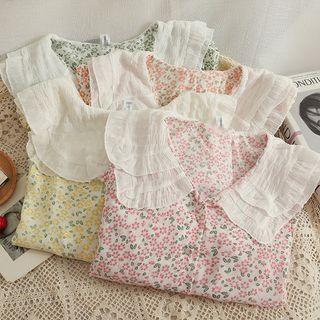Collar-details Loose Floral Shirt