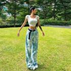 High-waist Two Tone Tie-dye Straight-cut Jeans