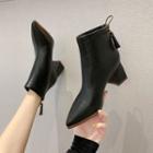 Faux Leather Chunky-heel Pointed Ankle Boots