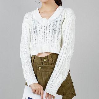 Bow-back Cropped Pointelle Knit Top Milky White - One Size