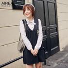 Set: Dotted Blouse + Sleeveless V-neck Dress