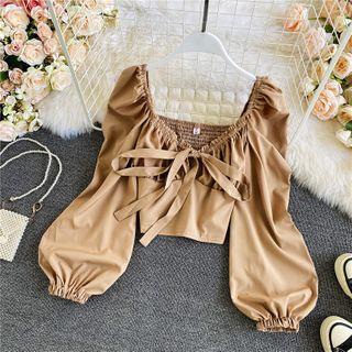 Bow-detail Puff Sleeve Cropped Chiffon Blouse