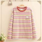 Bear Embroidered Striped Long-sleeve T-shirt