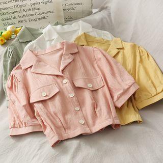 False-pocket Lapel Crop Shirt