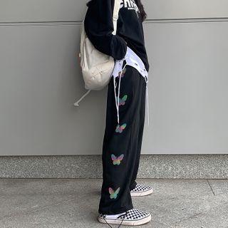 Reflective Butterfly Straight-cut Pants