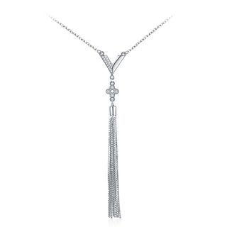 925 Sterling Silver Simple Tassel Necklace Silver - One Size