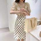 Short-sleeve Blouse / Dotted A-line Skirt / Set