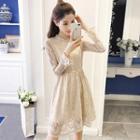 Long-sleeve Crochet-trim Lace Dress
