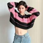 Striped Cropped Sweater Pink - One Size