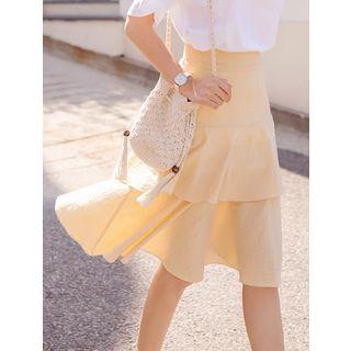 Plus Size Layered-ruffle Gingham Midi Skirt
