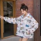 Graphic Print Hooded Button Jacket
