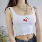 Cherry Embroidered Crop Tank Top