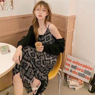 Plain Light Cardigan / Sleeveless Print Dress