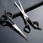 Set Of 3: Stainless Steel Hair Scissors + Hair Comb Set - Black & Silver - One Size