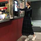 Inset Knit Panel Plaid Dress Green - One Size